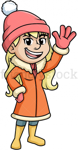 Cute Woman In Winter Clothing Waving | Vector Illustrations ...