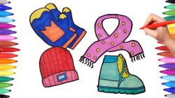 Winter Set Coloring Pages for Kids | How to Draw Winter Clothes Gloves  Scarf Boots