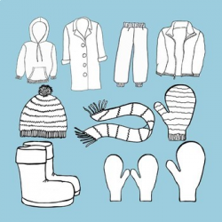Winter Clothing Clip Art - Realistic - Mittens, scarf, hat, snow pants,  jacket