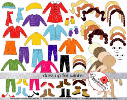 Dress Up for Winter Clothing and Paper Doll Clipart Set: Digital Clip Art  Pack (300 dpi) Coat Glove Hat Boots Mittens Scarf Pajamas