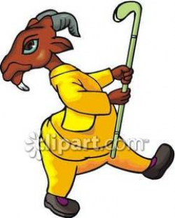 Cartoon Goat With A Golf Club - Royalty Free Clipart Picture