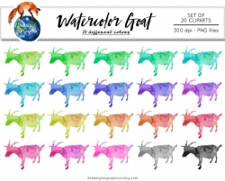 Goat watercolor clipart, 20 colors, farm animals clip art, commercial use,  barn clipart, children clipart, scrapbooking