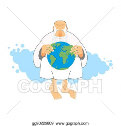 Vector Illustration - God holds earth. old man sits in ...
