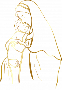 Clipart - Gold Virgin Mary And Baby Jesus No Background