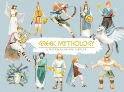 Greek Mythology Clipart Watercolor Digital Download Greece Vector God  Goddess Ancient Trident Medusa Zeus Travel Invite Paint Original