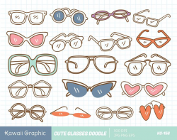Cute Glasses set Clipart, kawaii clipart, cute vector, doodle clipart, cute  doodle, digital download