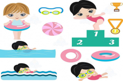 Swimmer clipart, Girl pool party, Girl Swimming clipart ...