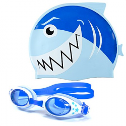 Flow Swim Gear Kids Silicone Swim Cap & Goggles for Boys and Girls - Fun  Shark Designs for Children Ages 6 and Under - FLOW-SWIM-KIT-BLUE