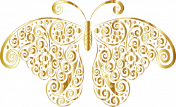 Clipart - Gold Floral Flourish Butterfly Silhouette No Background