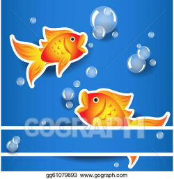 EPS Vector - Cartoon goldfih label with bubbles over blue ...