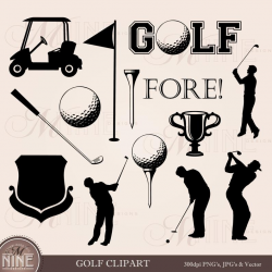 GOLF Clip Art: Golf Accents Design Elements, Golf Download, Vector Golf  Accents Accent Black Silhouette Clip art
