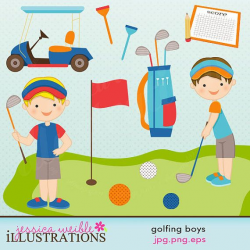 Golfing Boys Cute Digital Clipart - Commercial Use OK - Golf ...