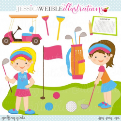 Golfing Girls Cute Digital Clipart - Commercial Use OK ...