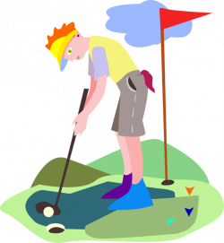 Golfing Putting on Golf Green - Vector Image