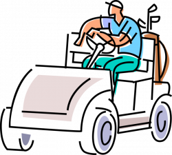 Golfer Waits in Electric Golf Cart - Vector Image