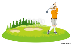 Female senior golfer in course - Clip art
