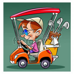 image of man driving a golf cart nino en carro de golf clipart.  Royalty-free clipart # 394020