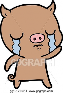 Vector Art - Cartoon pig crying waving goodbye. Clipart Drawing ...