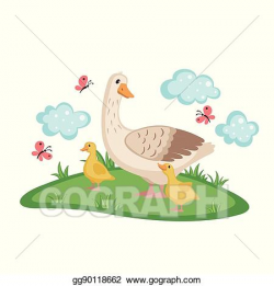 Vector Art - Cute goose with goslings. Clipart Drawing ...