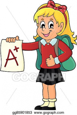 Vector Art - School girl with a plus grade theme 1. EPS ...