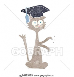 Vector Clipart - Retro cartoon cat with graduation cap ...