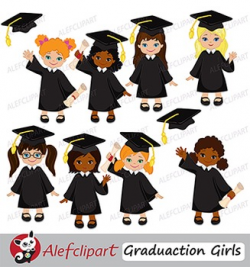 Graduation Clip Art Girls { Graduates clipart - color and blacklines  included! }