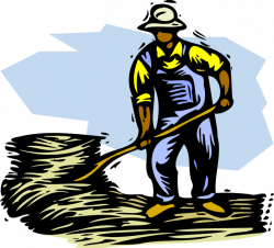Farmer with Pitchfork and Hay - Vector Image
