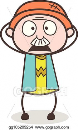 Vector Art - Cartoon grandfather surprised face with open ...