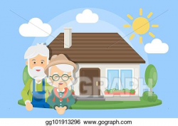 Clip Art Vector - Old couple with house. Stock EPS ...