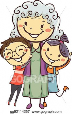 Vector Stock - Stick kids with grandma. Clipart Illustration ...