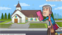 A Grandma Inspecting A Book and A Country Chapel Background