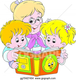 Vector Art - Grandma and grandchildren reading. Clipart ...