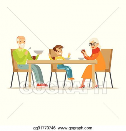 Vector Clipart - Grandfather, grandmother and boy having ...