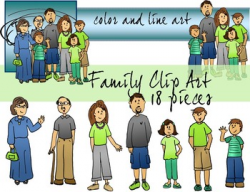Family Clip Art - Color and Line Art 18 pc set