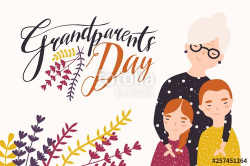 Grandparents Day greeting card template with cute ...