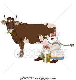 Clipart - Bold grandpa milkman and a cow. Stock Illustration ...
