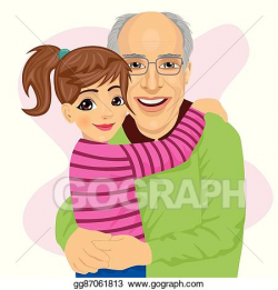 Vector Illustration - Grandfather hugging her cute ...