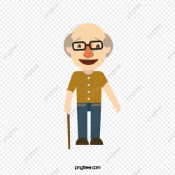 Happy Old Man, Grandpa, Take A Walk, Crutch PNG and Vector ...