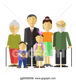 Vector Illustration - Portrait of happy big family together ...