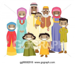 Vector Art - Happy extended muslim family with cheerful ...