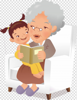 Child on grandmother's lap while reading a book, Grandparent ...
