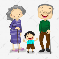 Lovely Cartoon Grandparents Little Grandson, Crutch, Happy ...