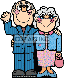 A Happy Older Couple her Holding her Purse and He Waiving ...