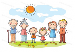 Happy family with two children and grandparents. Family clipart, cartoon  family, family illustration, doodle family, vector family, parents