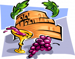 Wine and Grapes with Roman Coliseum - Vector Image
