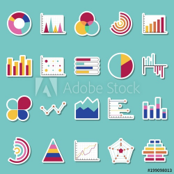 Business data graphs stickers icons. Financial and marketing ...