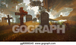Drawing - Old gravestones at sunset rays. Clipart Drawing ...