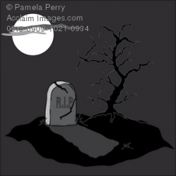 Clip Art Illustration of Nighttime Graveyard Scene