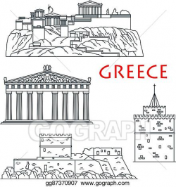 Vector Illustration - Ancient travel landmarks of greece ...