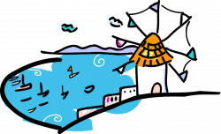 Windmill on Greek Santorini Island - Vector Image